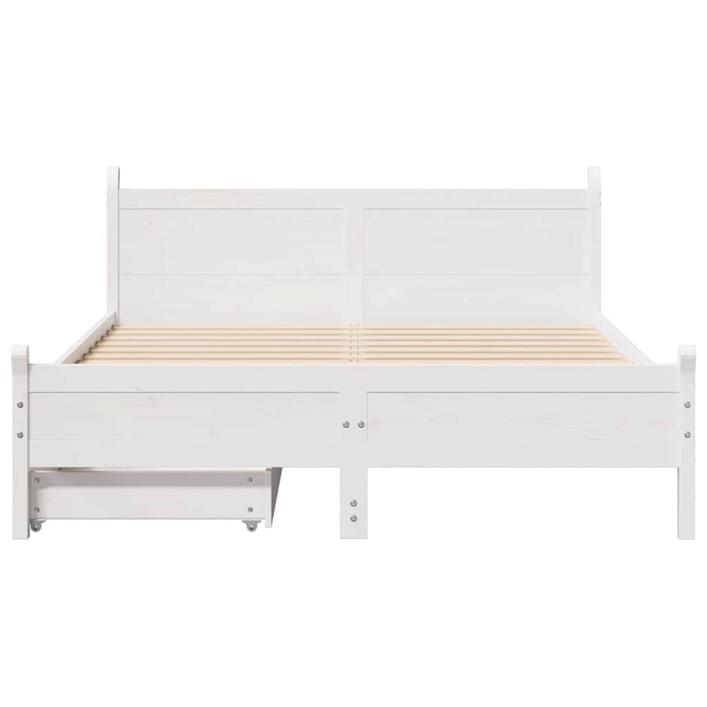Vidaxl Bed Frame Without Mattress, White, 150X200 Cm, Solid Pine Wood
