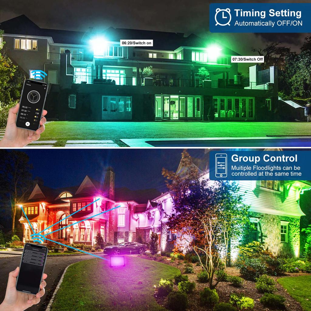 T-sunrise 100W RGB Smart Floodlight Outdoor Spotlight IP66 Remote Control Warm Cool Lighting WIFI Control for Alexa EU UK Plug