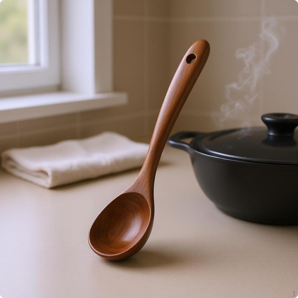 Teak Kitchen Utensil Smooth Finish Carved Wooden SinglePiece Cooking Spoon Set