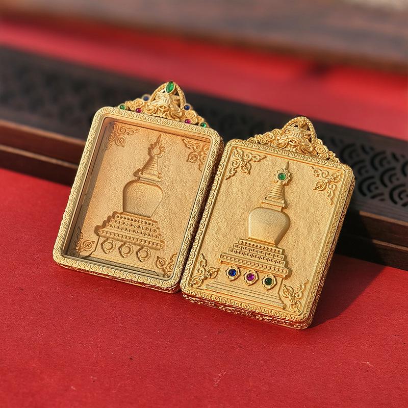 Tibetan Thangka Gold Necklace: Non-fading, Waterproof GAU Box Pendant, Multi-size Options