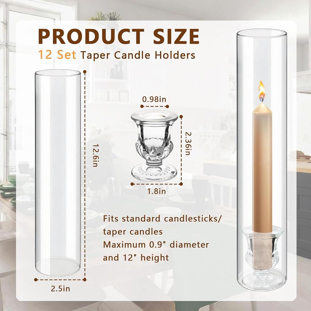 Glass Hurricane Candle Holders - Clear Tall Cylinder Candle Holder Chimney Tube with Holder for Wedding, Christmas Table Decor