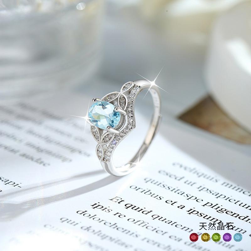S925 Silver Natural Stone Leaf Open Ring, Multiple Colors, Minimalist Fashion Jewelry Accessory for Girls, Gift for Her