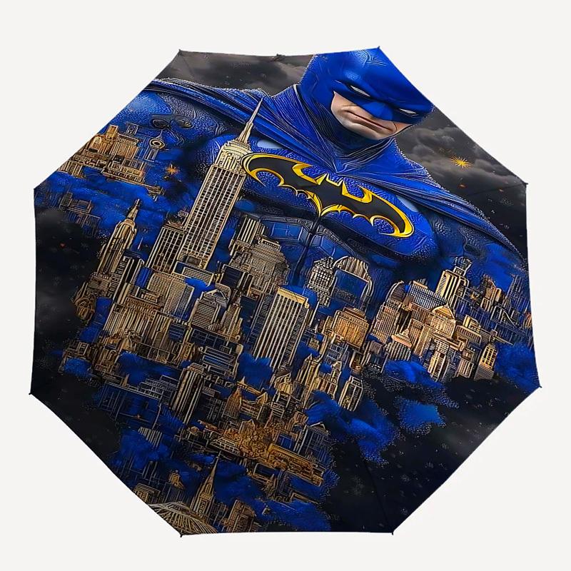 1pc Batman Cityscape Automatic Folding Umbrella - Compact 8-Rib Design, Durable Plastic & Iron1097L