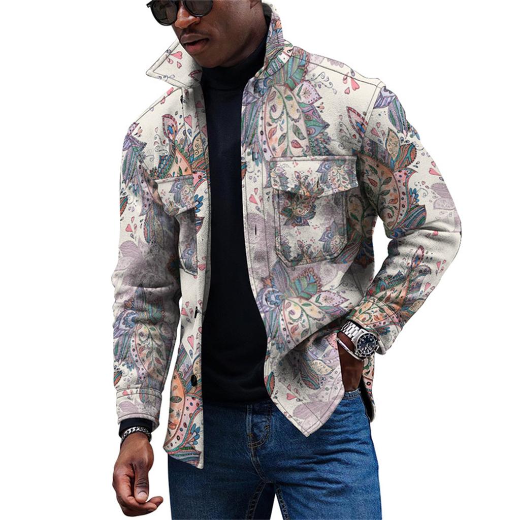 Herren-Modetrend, täglich, lässig, bedruckt, langärmelig, Button-Down-Jacke