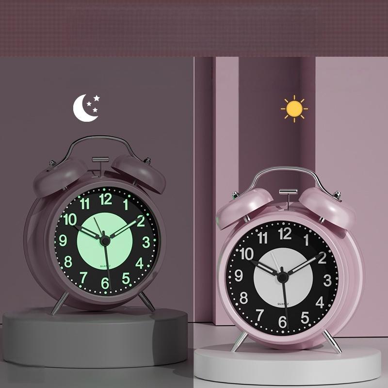 3 Inch Luminous Alarm Clock Students Children's Alarm Clock Strong Wake-Up for Elderly Silent with Night Light Battery Powered