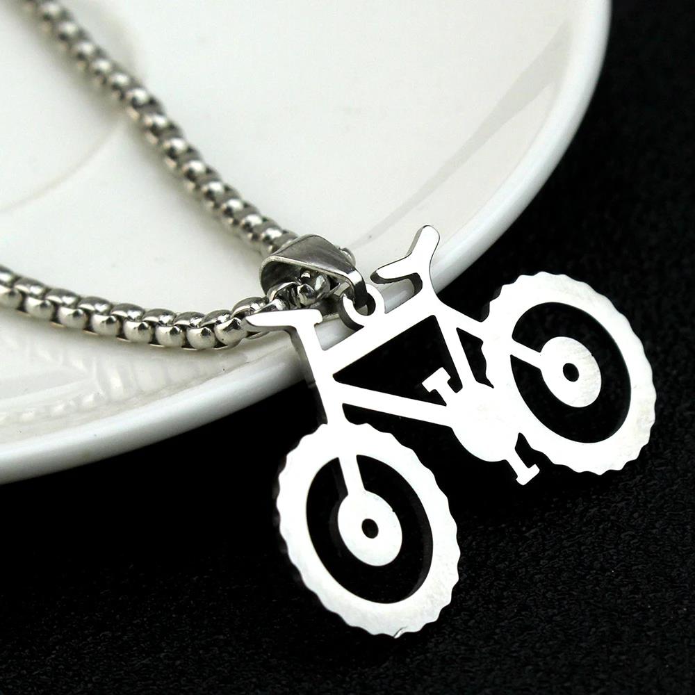Bicycle Pendant Necklace for Women Man Silver Color Choker Stainless Steel Pendant Necklace Engagement Jewelry Accessories Gift