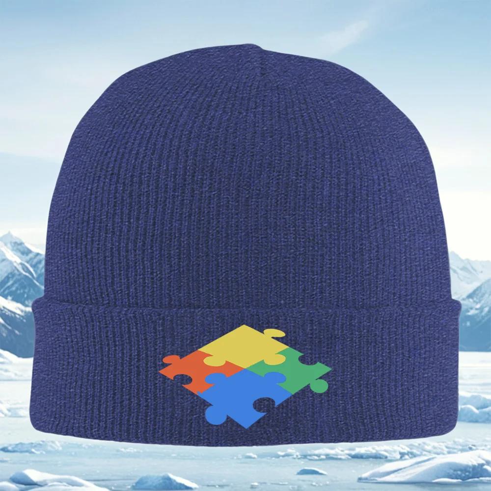 Connected puzzle pieces colored together Unisex Women Unisex Knitted Hat Beanie Pullover Cap Winter Thermal Warm Christmas Out