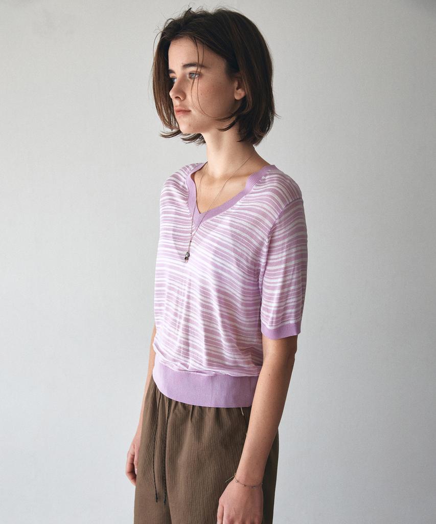 Banwonateullie Kn4294 Striped Half Sleeve Knit_Lavender