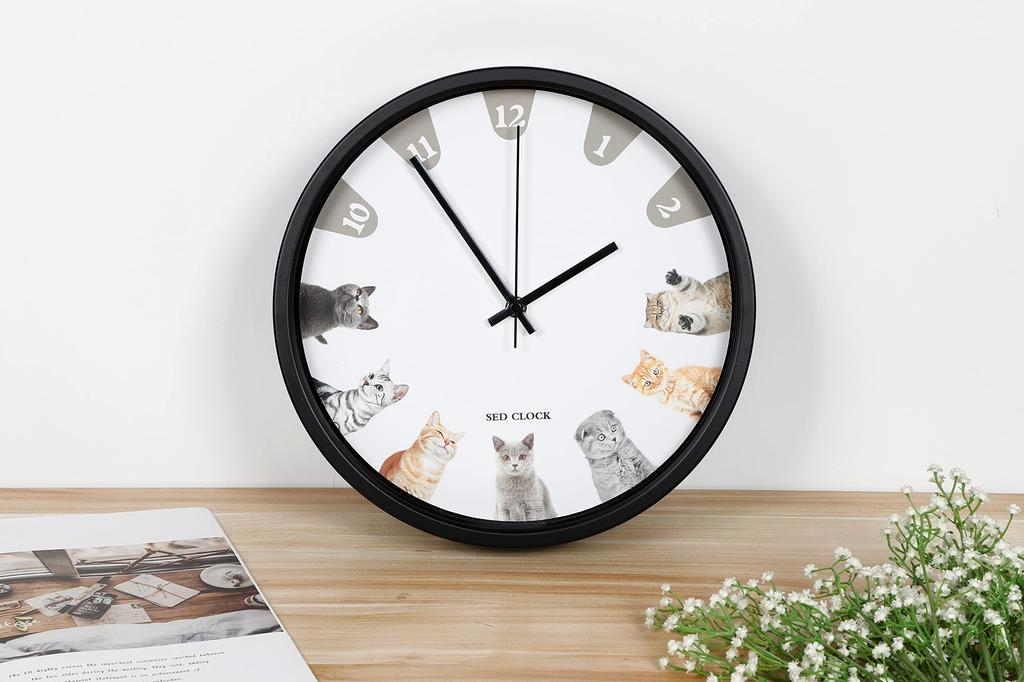 Matakoko315 Wall Stylish and Cute Wall Interior Sweep Continuous Second Easy To Living Stylish Analog Cat Popular Clock, Cat/Kitten Design, Clock,
