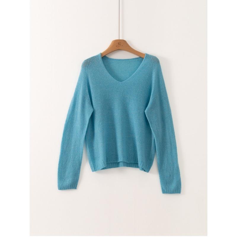 

Облачно-удобный воротник однотонный пуловер кашемировый смесовый вязаный свитер женская осенняя одежда легкий и свободный топ L синий