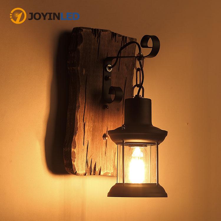 JOYINLED Vintage Wood Glass  Black Metal Rustic Black Wooden Wall Lamp Pendant Lamp Warm Light For Bar Cafe Garden E27