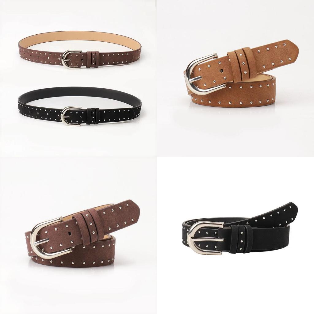 Faux Leather Western Belt With Beaded Decor For Hip Hop Style Outfits