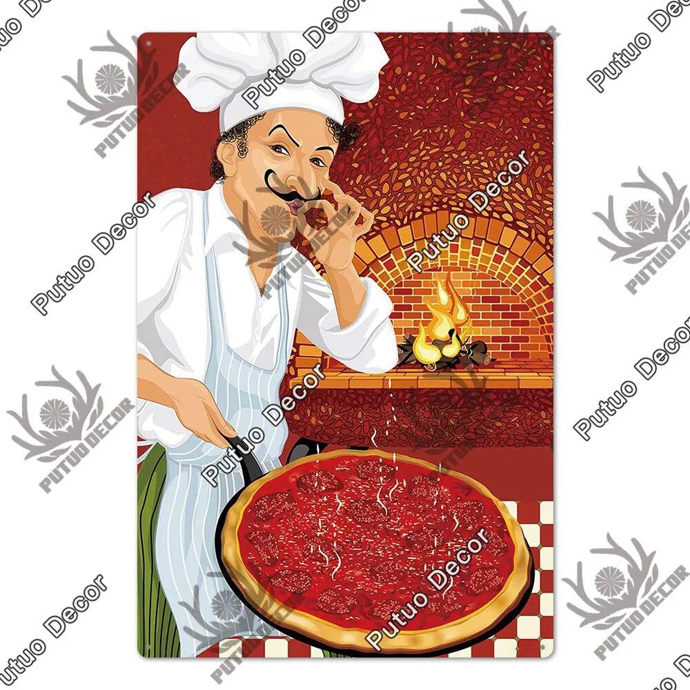Putuo Decor Chef Metal Painting Retro Tin Sign Cook Kitchen Vintage Wall Decor Restaurant Diner Bistro