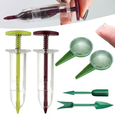 Manual Sower Seed Spreader 5 Different Settings Handheld Seed Planter with 2 Transplanting Tools Hand Seeder Gardening Supplies