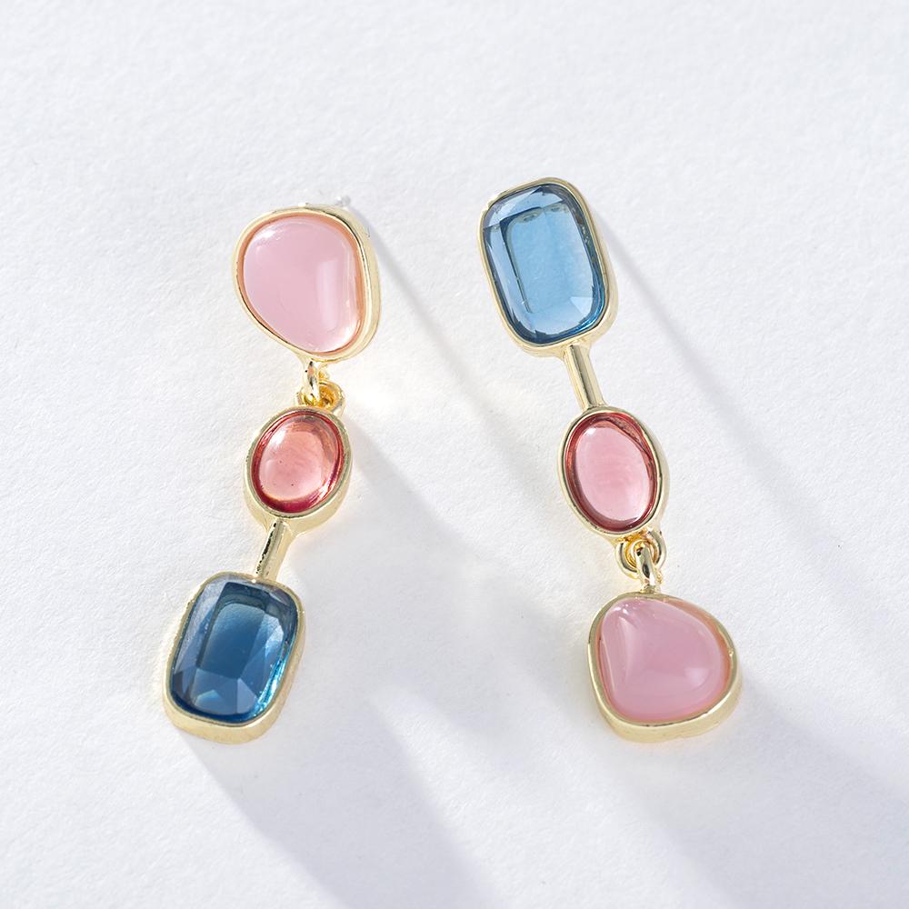 Pinkdudu Romantisk 3-farger rhinestone kobber dråpe øredobber mote rosa blå asymmetrisk lang øredobber for kvinner smykker PD1313