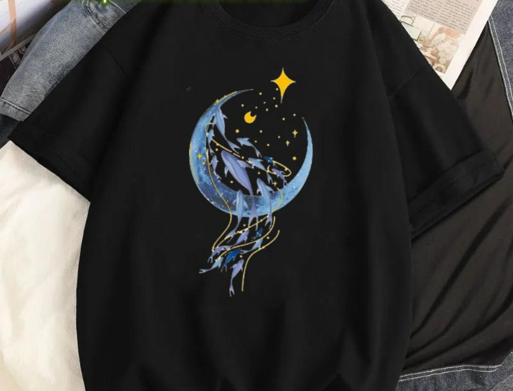 

Women Y2K Fashion T Shirt Casual Loose Fit Tee with Cute Cartoon Whale Graphic Harajuku Style Top Daily Streetwear Oversized S