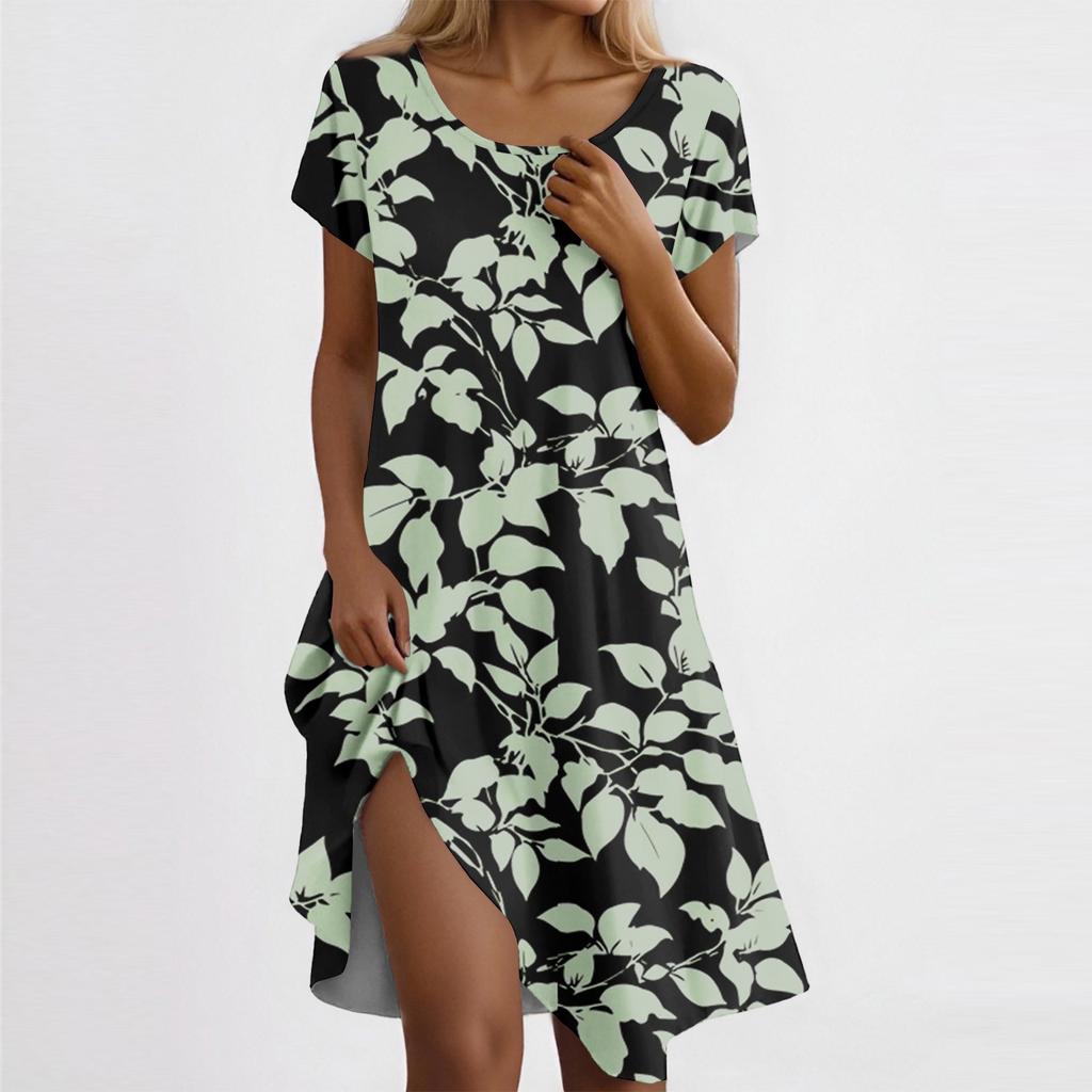 Women's Casual Short Sleeved Dress With Floral Print And Pocket Design And Pocket Design