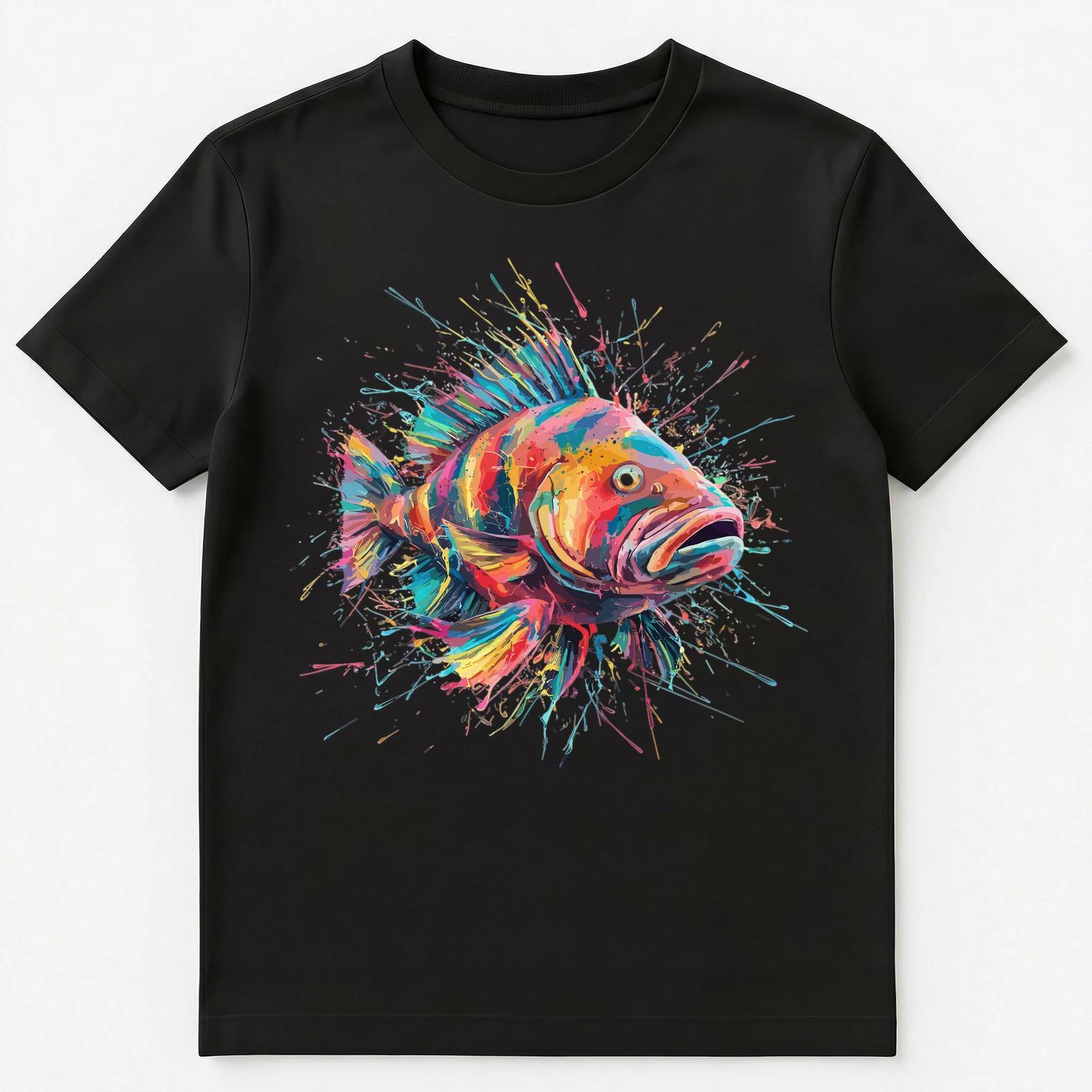 

Colorful Paint Splash Grouper Fish Art Graphic Unisex T-Shirt 4XL