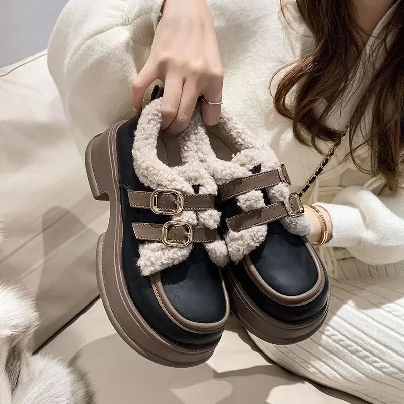 Fashion Large Size Warm Elegant With Medium Heels Snow Boots for Women Round Toe Woman Shoes High Quality Spring 2024 On Promotion 39 Pu