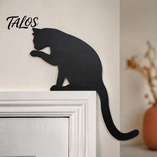 Niedliches Tier Tür Eckschild Holzschwarze Katze Topper, Minimalistisches Silhouette Rahmen Schild, Dekoratives Liebhaber Einweihungsgeschenk Deko für Wohnzimmer