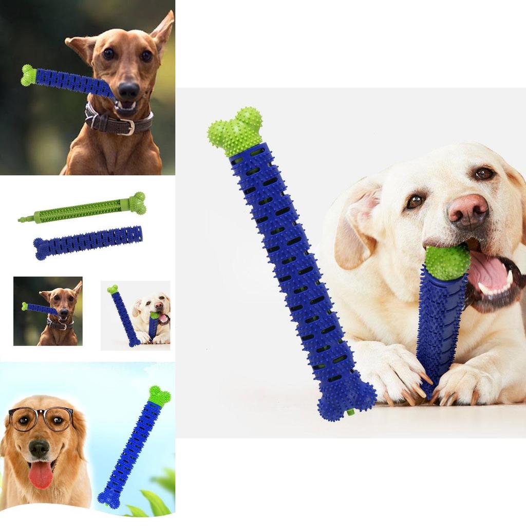Silicone Dog Chew Toy Bone Interactive Teeth Cleaning Toy For Pet Durable And Noise-making Blue And Green