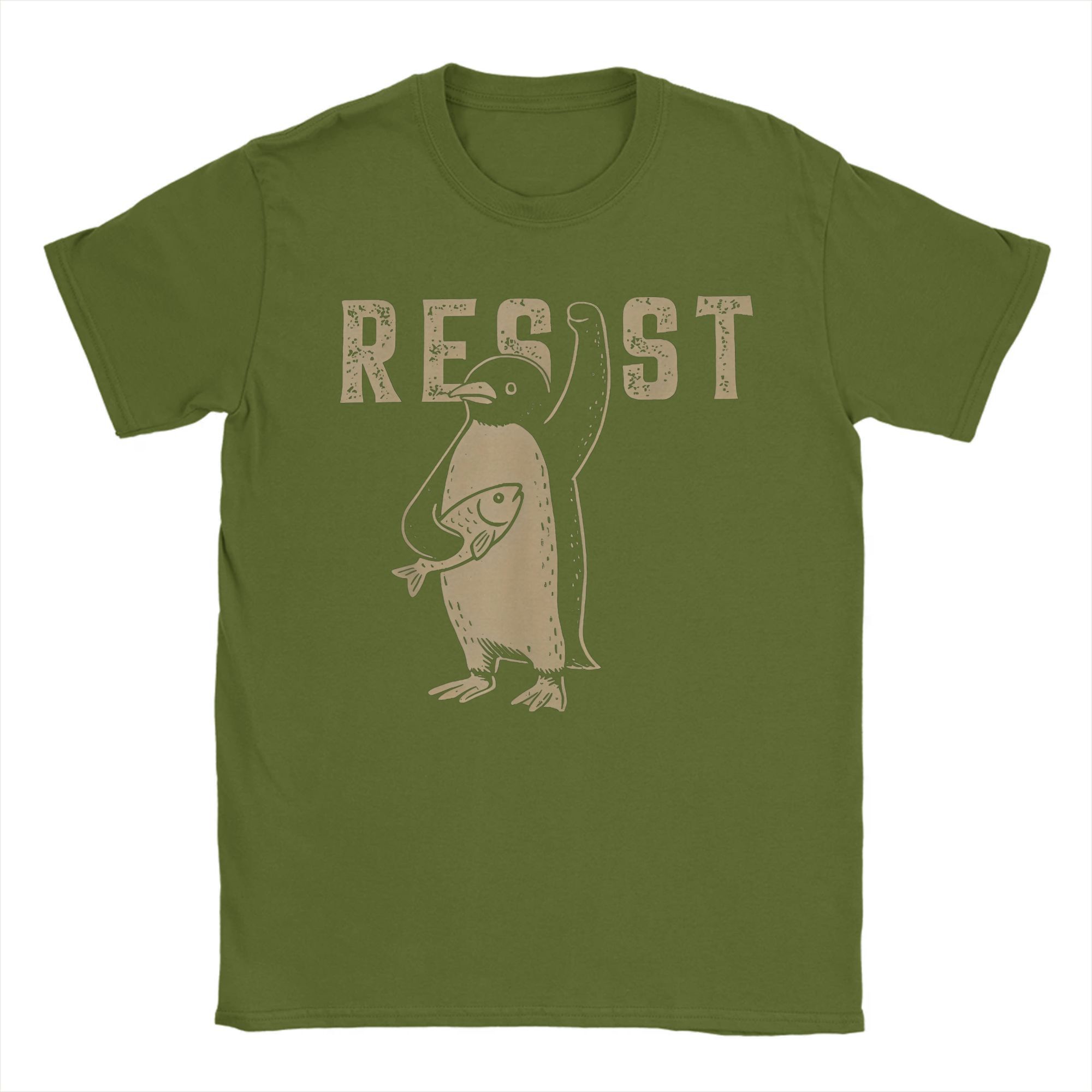 

Men T-Shirts Resist Humorous Pure Cotton Tees Short Sleeve Penguin Activism T Shirt Crewneck Clothing Birthday Present 4XL