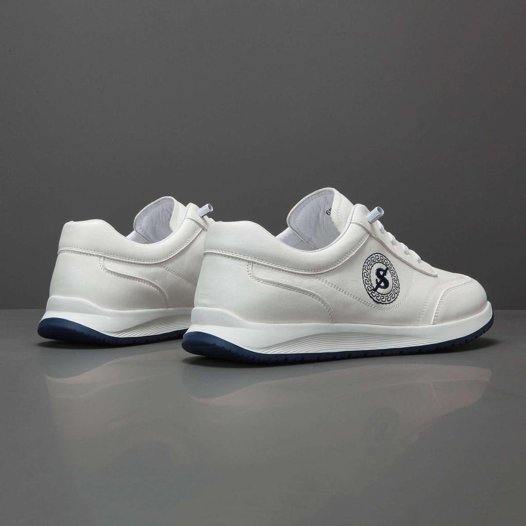 European Men's Genuine Cowhide Leather Casual White Sneakers - Breathable, Non-slip, Outdoor Fitness Shoes