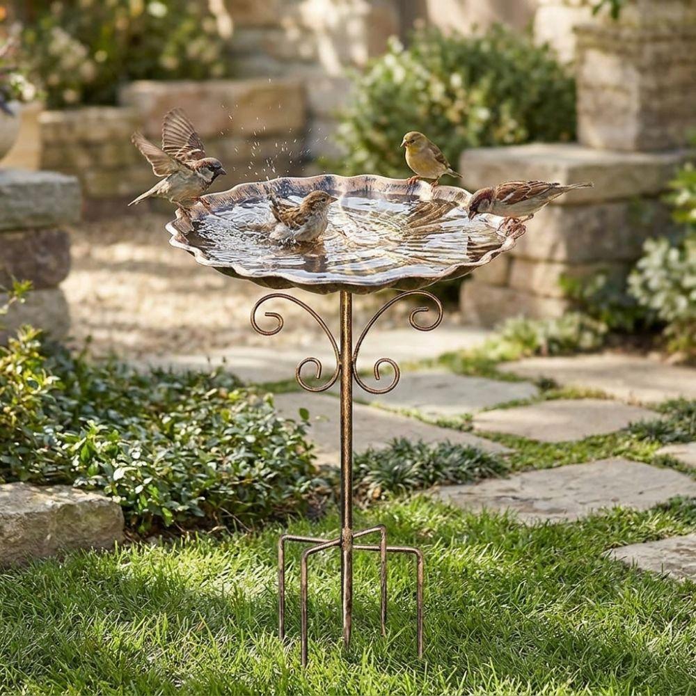5-Pronged Base Iron Bird Bath Feeder Retro Standing Bird Bath Bird Water Drinker  Porch