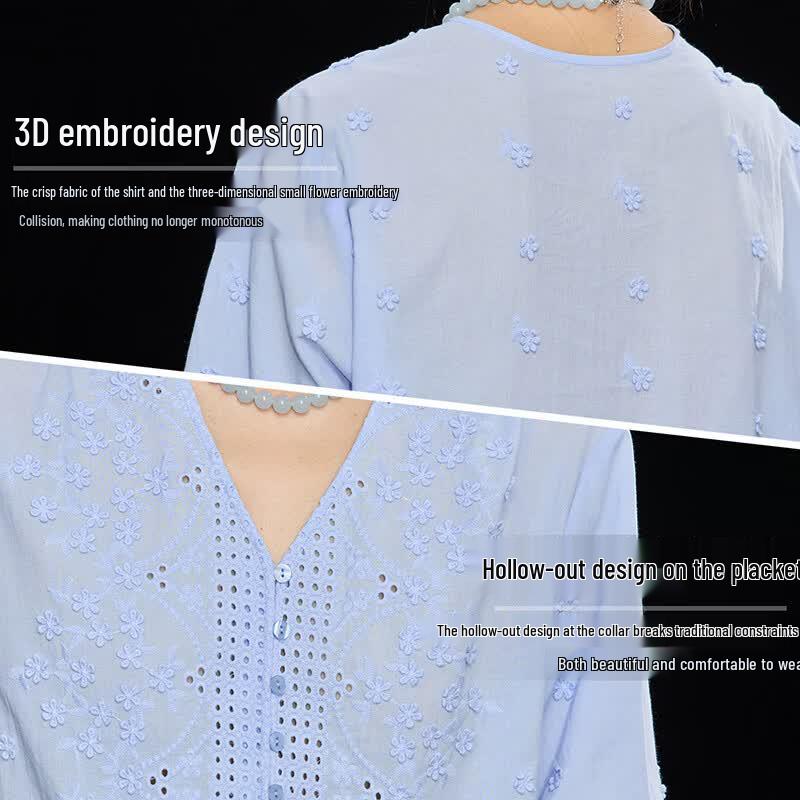 Women's French Style Cotton Embroidered Blouse