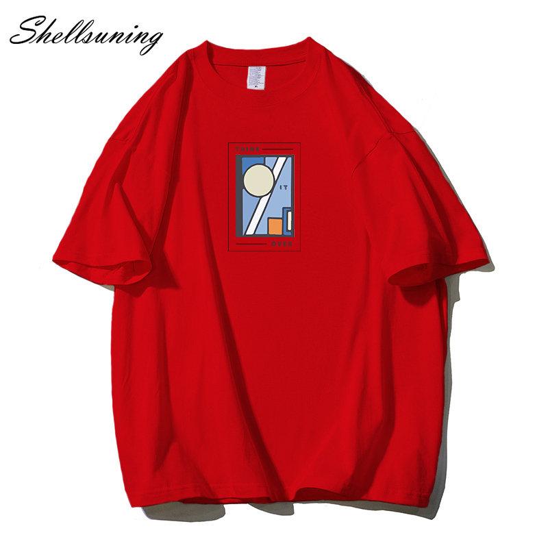 Shellsuning Oversized bavlněná trička s grafikou Muži Léto Měkké Trička s krátkým rukávem Dámská Móda Univerzální pulovry Dámské