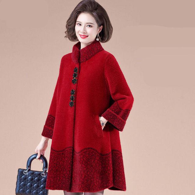 

Зимняя одежда для мам, флисовая куртка из искусственного норки, большие размеры, модное женское теплое пальто с воротником-стойкой, теплое свободное длинное пальто XXXXXL