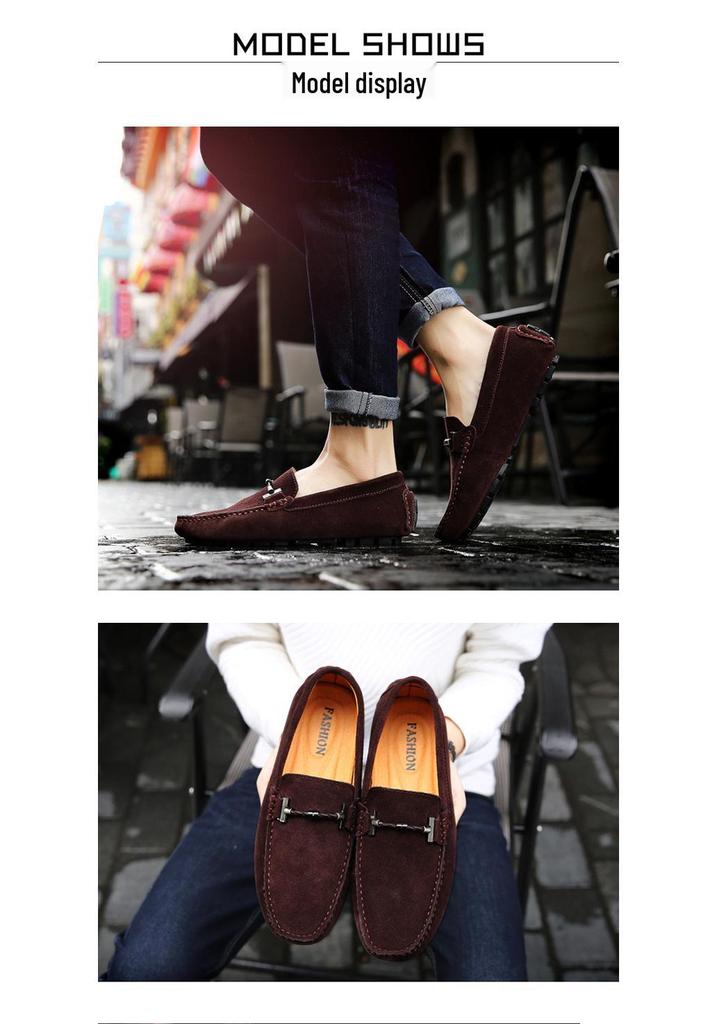 Men's Large Slip-on Cowhide Loafers - Lightweight Matte Leather Office Shoes