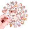 Exclusive For 50 Watercolor Strawberry Cat Stickers Cute Cartoon Animal Cat Head Stickers Waterproof