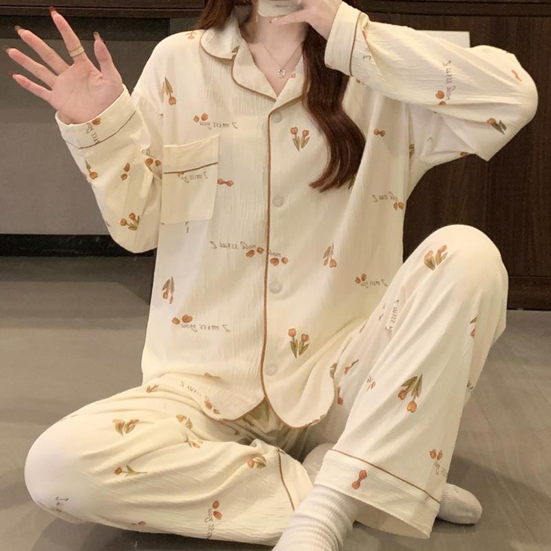 Spring and Autumn Women's Sweet Tulip Pajamas Homewear Set Girls Long Sleeve Thin Sweet and Cute Student Pajamas Homewear
