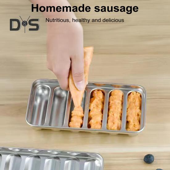 Forma do kiełbasek ze stali nierdzewnej, 6 wnęk, forma do hot dogów do gotowania w domu, narzędzie do pieczenia z powłoką zapobiegającą przywieraniu dla dzieci, maszyna do robienia kiełbasek z pokrywką