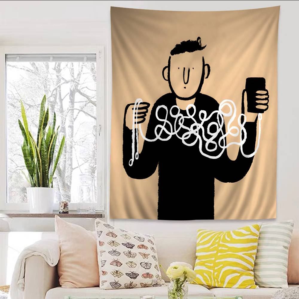 JJean Art Jullien Anime Tapestry Hippie Flower Wall Carpets Dorm Decor Wall Hanging Home Decor