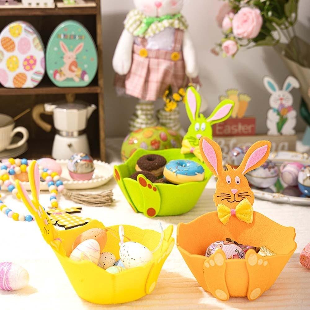Metal Felt Bunny Basket Cut Easter Storage Case Home Decor Ornaments Rabbit Candy Box Chocolate