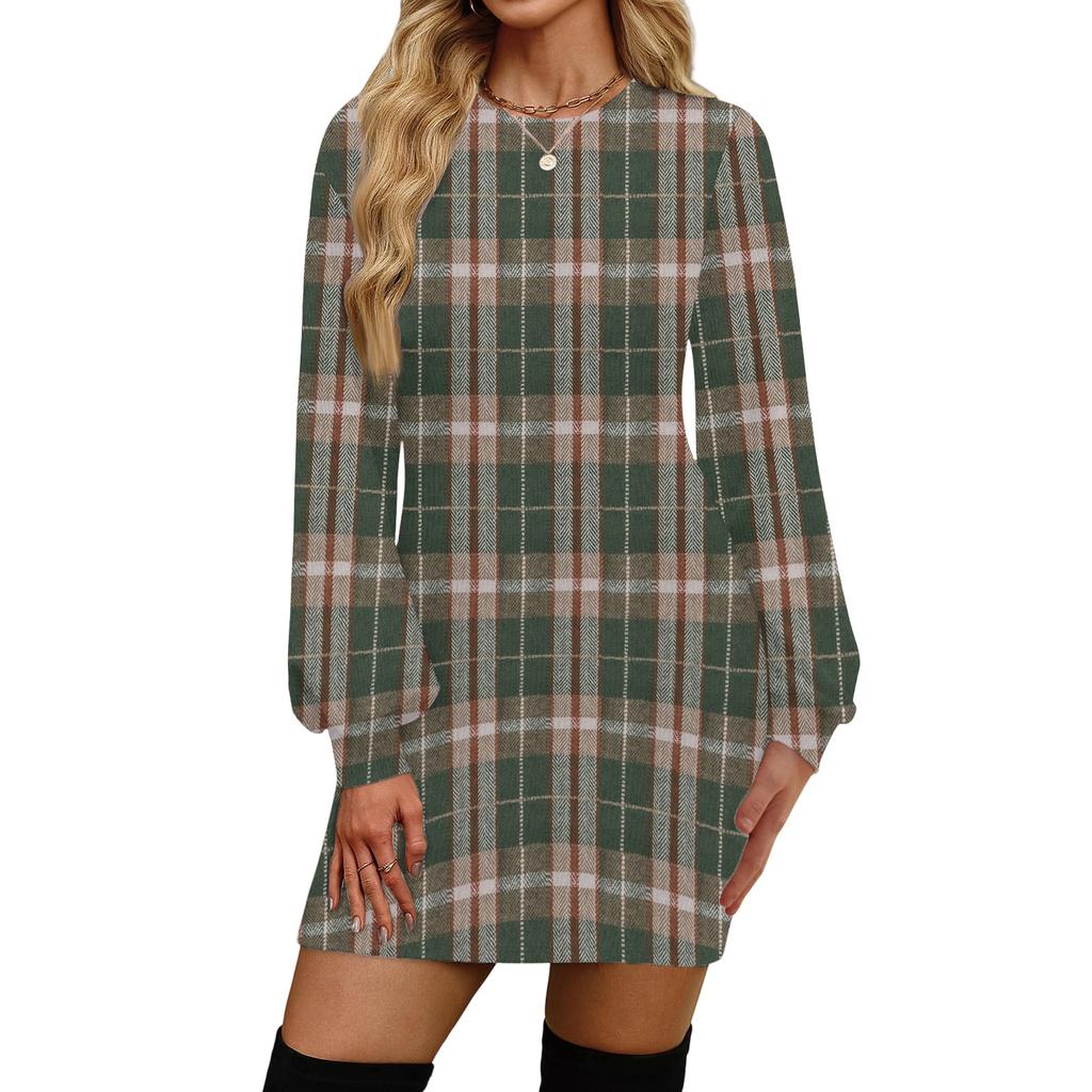 Damenmode Lässiges Rundhals Langarmkleid