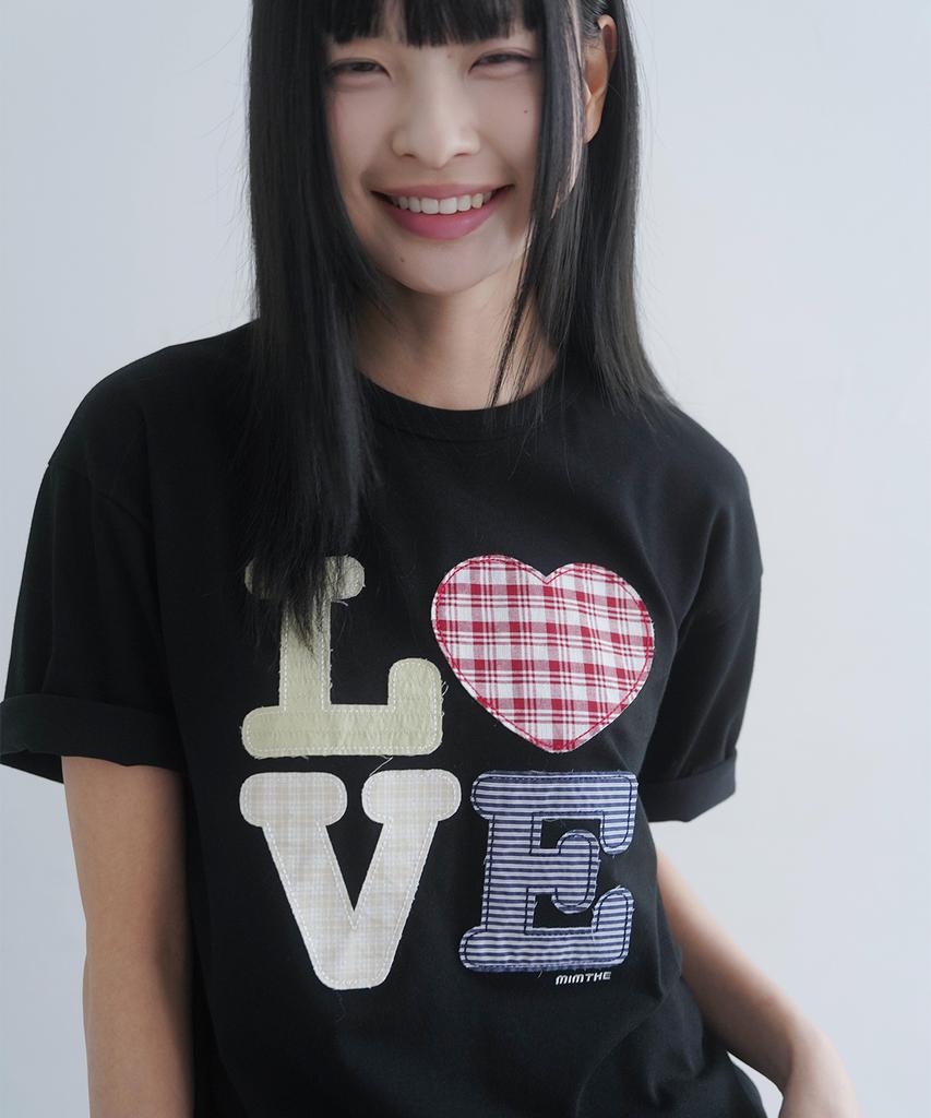 Mimdeowodeulobeu Hello World Patchwork Love T-Shirt_Black