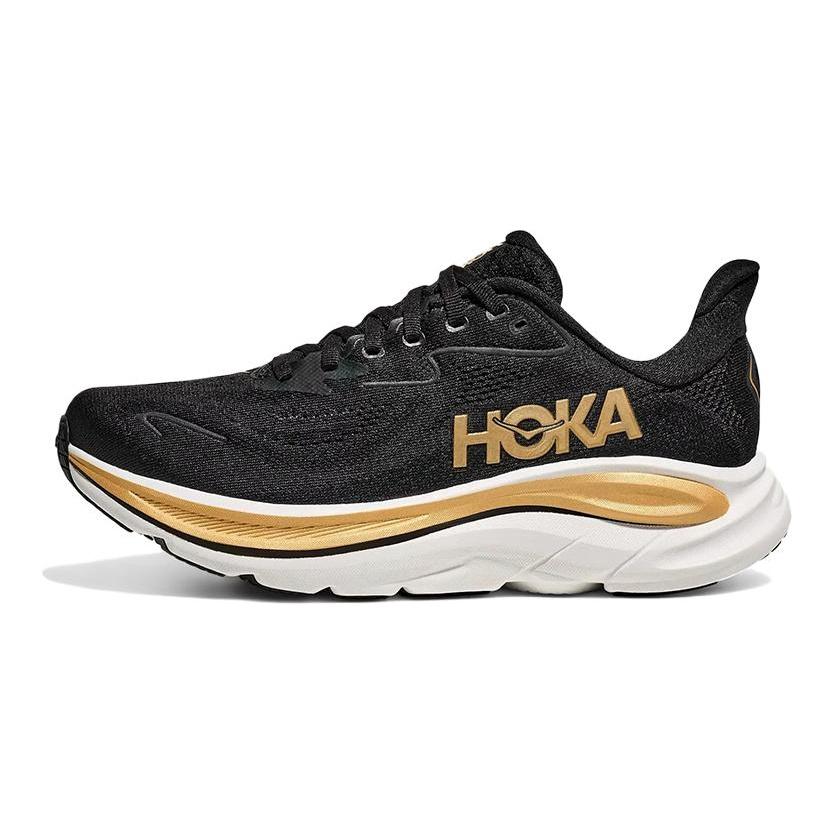 Hoka One One Clifton 10 Comfortable Versatile Durable Low-Top Casual Running Shoes Women sneaker Black Gold 1162031-BKGD