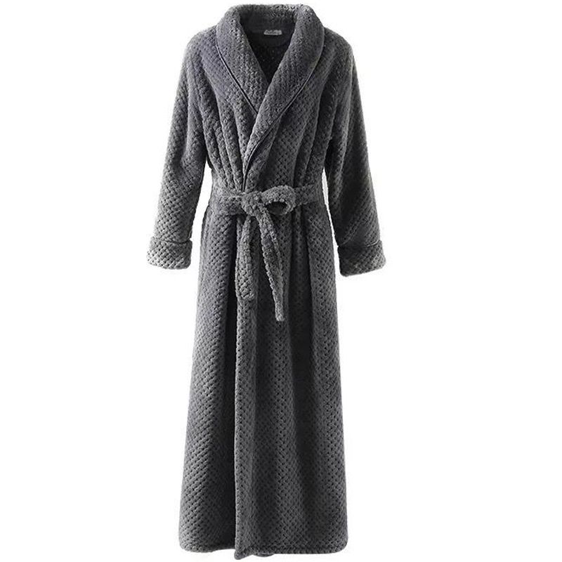 Flannel Couple Sleepwear Autumn Winter Warm Pajamas Large Size Nightgown Robe Long Sleeve Belt Coral Velvet Loungewear Bathrobe