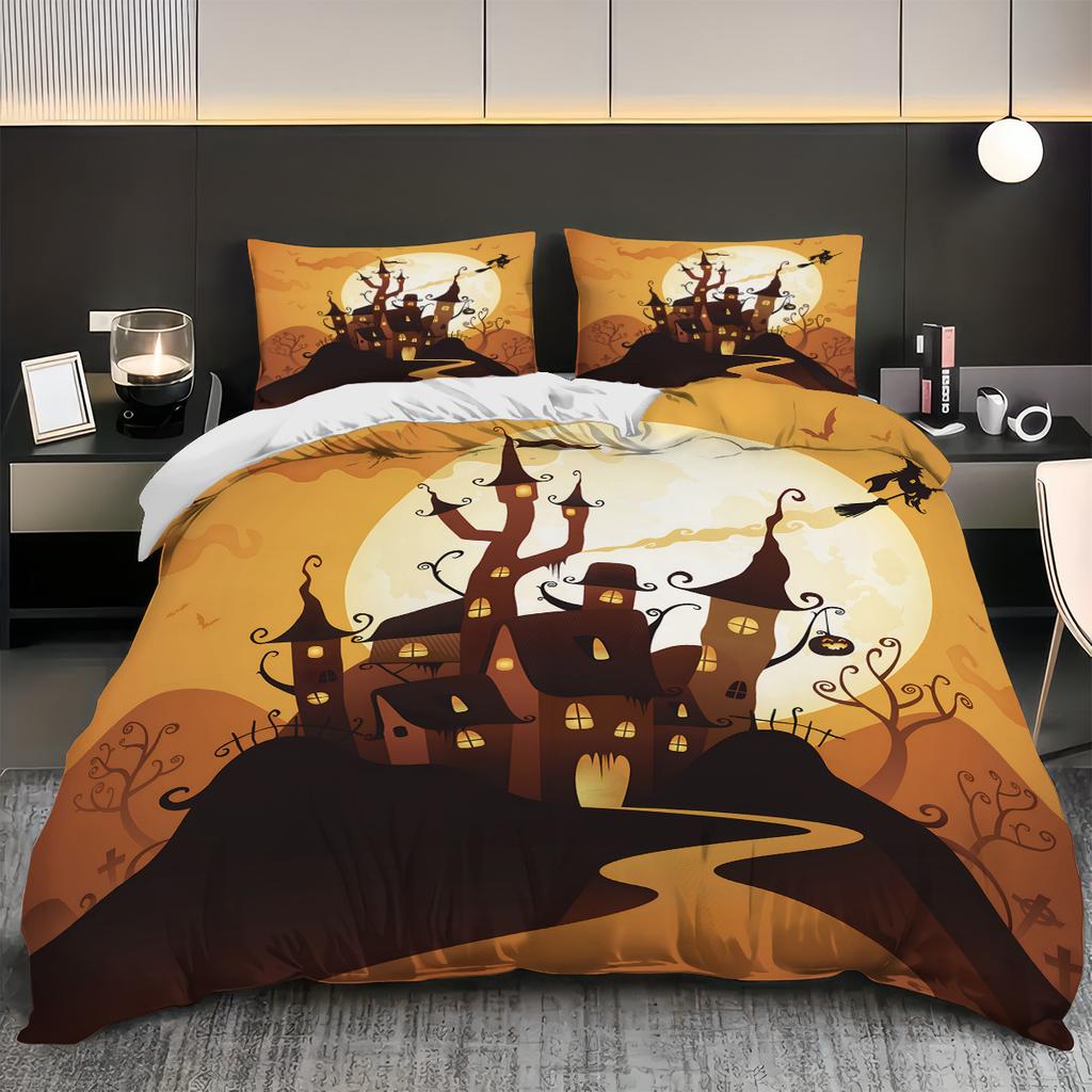 3pc Halloween Evil Castle Printed Chipless Quilt Set Multi Size Dormitory Bedroom Soft and Comfortable Machine Washable