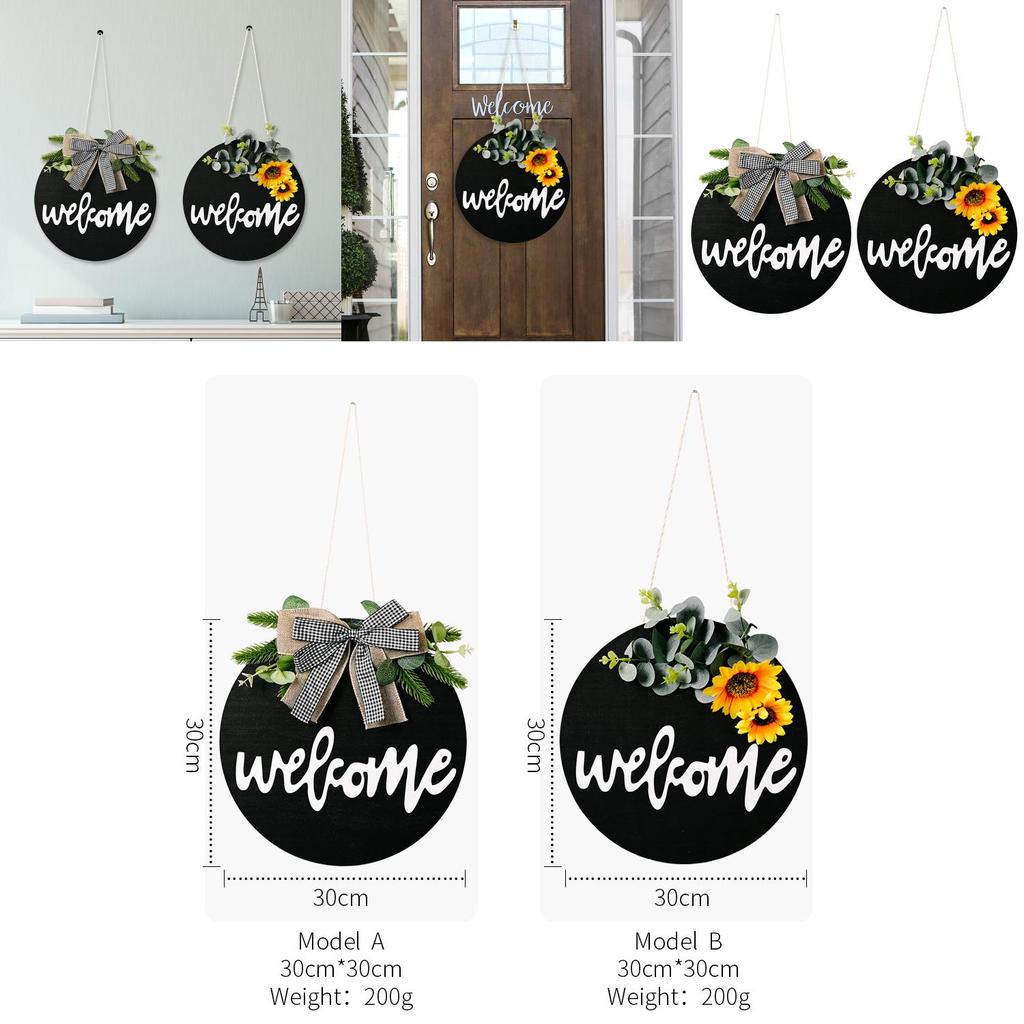 Rustic Wooden Welcome Door Sign With Beautiful Sunflower And Bow Decor For Home