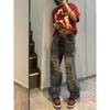 American style high street niche repair ripped jeans male vibe style ripped loose straight couple jeans