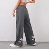 Women's Loose Elastic Waist Pocket Casual Pants Plaid Print Wide Leg Trousers
