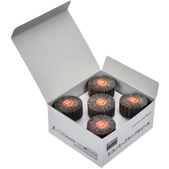 TRUSCO Economy Flap Shaft Diameter Outer Diameter 50mm x Width 25mm x Shaft Length of Wheel, 6mm, 35mm, #80 (Pack 5) EF5025-80