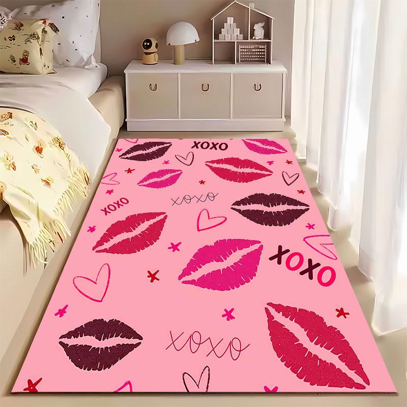 Pink Carpet with Lip Prints suitable as a non-slip mat for the living room or bedroom sofa