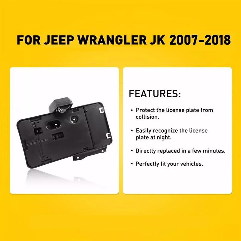 Rear License Plate Holder Bracket with Light for Jeep Wrangler JK JKU Black Car Tag Mounting Frame Exterior Accessories Replacement