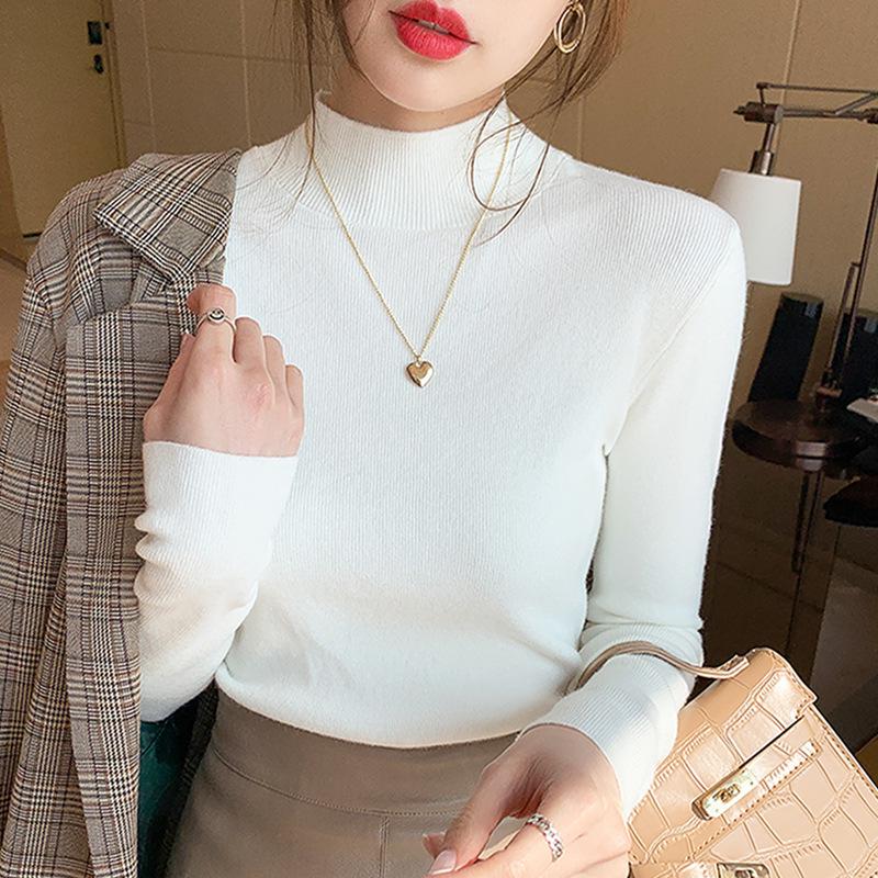 Women's Autumn/Winter Half-High Neck Knit Sweater, Long Sleeve, Versatile Chic Slimming Top