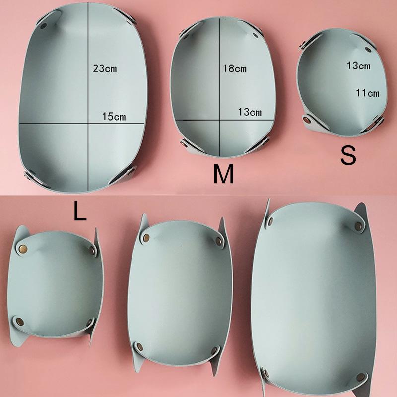 1PC Storage Box Key Wallet Plate Oval Shape Desktop Organizer PU Leather Home Decoration